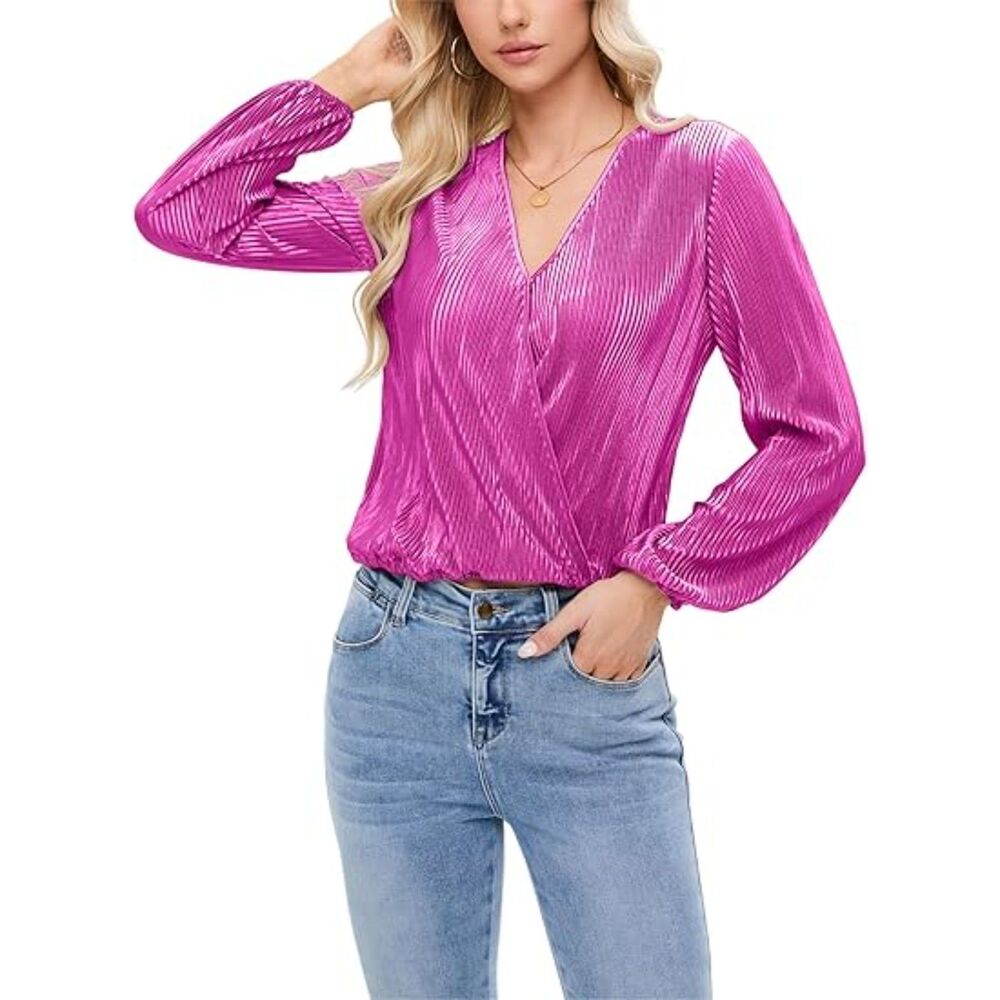 Long Lantern Sleeve Shirts Dressy Casual Loose Fit Top, MEDIUM, 19B-136t